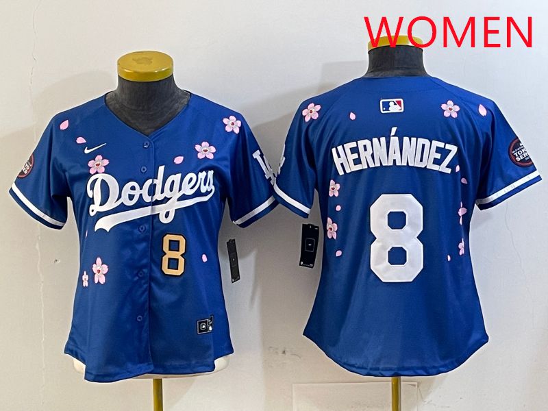 Women Los Angeles Dodgers 8 Hernandez Blue Sakura Edition 2025 Nike MLB Jersey style 9